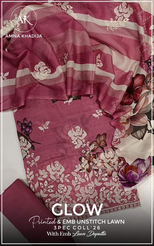 Glow Printed Emb Lawn