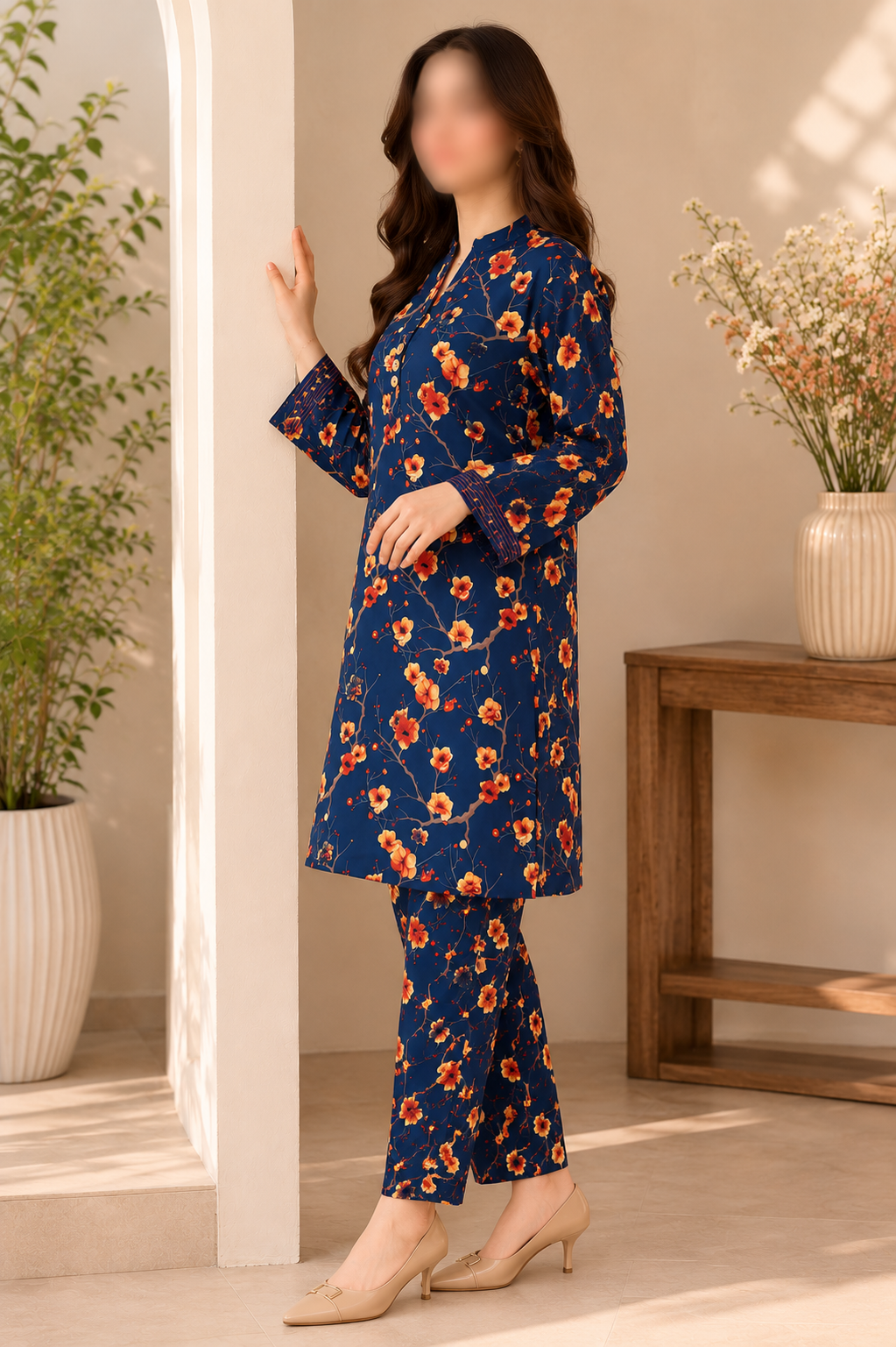 Navy Blue Floral Co-ord Set - Image 2