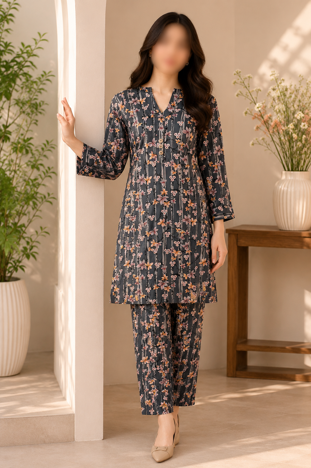 Charcoal Bloom Co-Ord Set