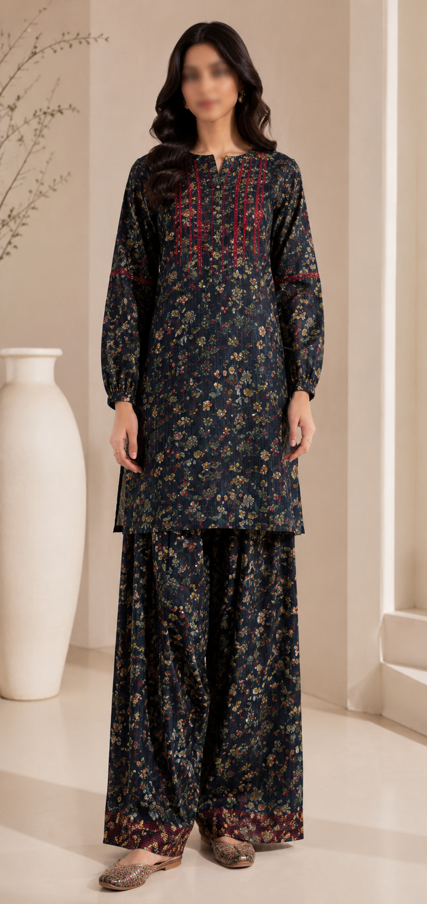 Midnight Blossom Co-Ord Set With Farshi Shalwar