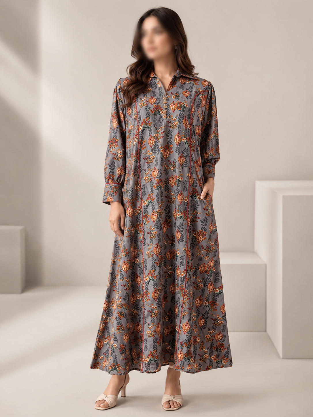 Autumn Bloom Linen Flare Dress
