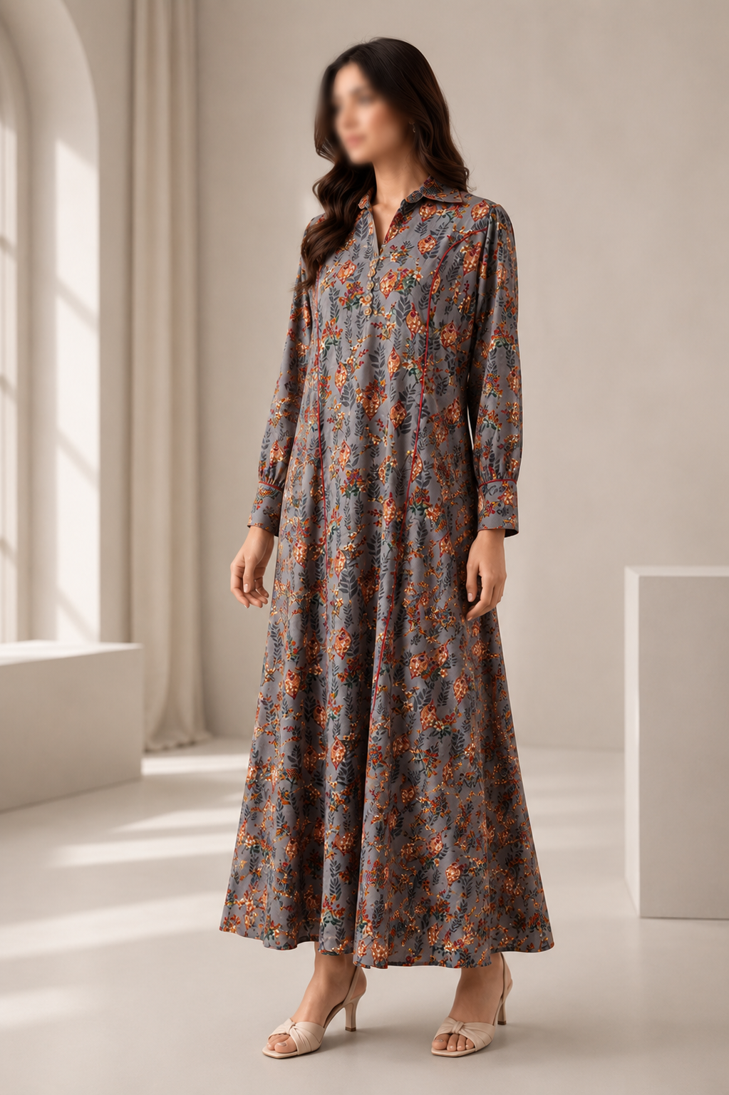 Autumn Bloom Linen Flare Dress - Image 2