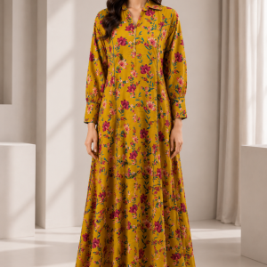 Golden Blossom Linen Flare Dress